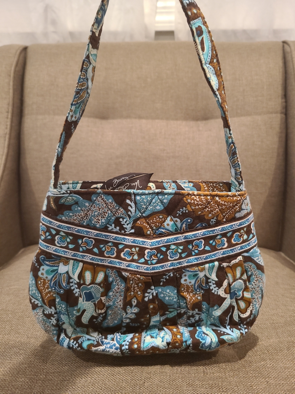 Vera Bradley Brown and Turquoise Quilted Shoulder Bag